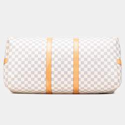 Pre Owned Louis Vuitton White Damier Azur Keepall Bandouliere 55