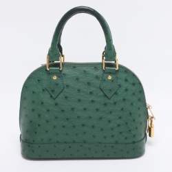 Pre Owned Louis Vuitton Green Ostrich Alma BB Bag