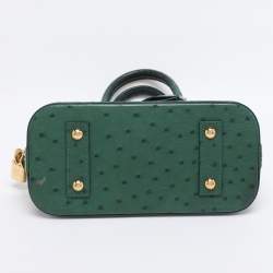 Pre Owned Louis Vuitton Green Ostrich Alma BB Bag