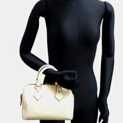 Pre Owned Louis Vuitton Speedy Bandouliere 20 Cream Monogram Empreinte Leather Boston Bag