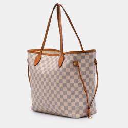 Pre Owned Louis Vuitton White Damier Azur Neverfull MM