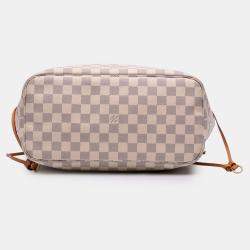 Pre Owned Louis Vuitton White Damier Azur Neverfull MM