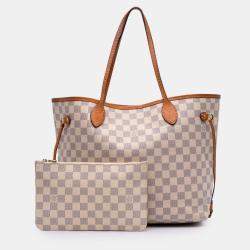 Pre Owned Louis Vuitton White Damier Azur Neverfull MM