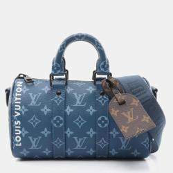 Pre Owned Louis Vuitton Keepall Bandouliere 25 Blue Monogram Coated Canvas Shoulder Bag