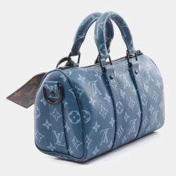 Pre Owned Louis Vuitton Keepall Bandouliere 25 Blue Monogram Coated Canvas Shoulder Bag
