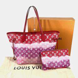 Pre Owned Louis Vuitton Neverfull MM Red Canvas Shoulder Bag
