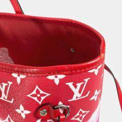 Pre Owned Louis Vuitton Neverfull MM Red Canvas Shoulder Bag