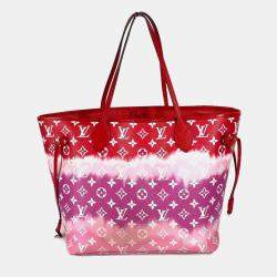 Pre Owned Louis Vuitton Neverfull MM Red Canvas Shoulder Bag