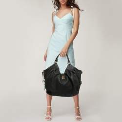 Pre Owned Louis Vuitton Black Monogram Mahina Leather Surya XL Bag