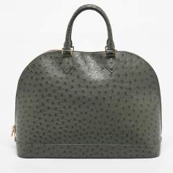 Pre Owned Louis Vuitton Light Green Ostrich Leather Alma GM Bag