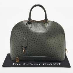 Pre Owned Louis Vuitton Light Green Ostrich Leather Alma GM Bag