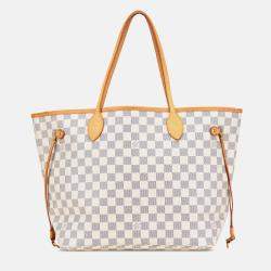 Pre Owned Louis Vuitton White Damier Azur Neverfull MM Bag