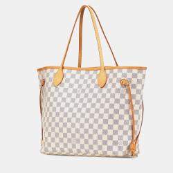 Pre Owned Louis Vuitton White Damier Azur Neverfull MM Bag