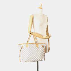Pre Owned Louis Vuitton White Damier Azur Neverfull MM Bag