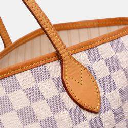 Pre Owned Louis Vuitton White Damier Azur Neverfull MM Bag