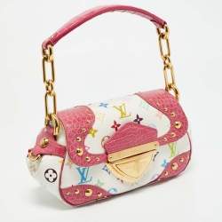 Pre Owned Louis Vuitton Pink/White Multicolor Monogram Canvas and Alligator Marilyn Bag
