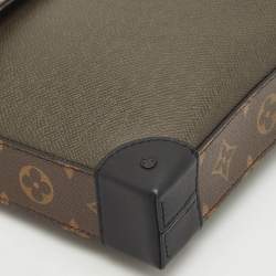 Pre Owned Louis Vuitton Khaki Green Taiga Leather and Monogram Canvas Pochette Voyage Steamer