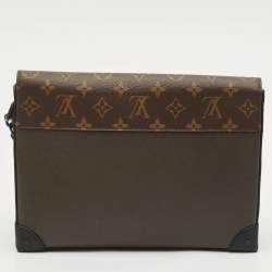 Pre Owned Louis Vuitton Khaki Green Taiga Leather and Monogram Canvas Pochette Voyage Steamer