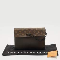 Pre Owned Louis Vuitton Khaki Green Taiga Leather and Monogram Canvas Pochette Voyage Steamer