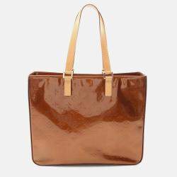 Pre Owned Louis Vuitton Columbus Shoulder Tote Bag Vernis Leather Bronze