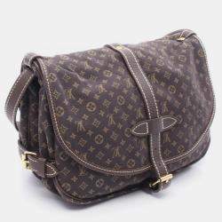Pre Owned Louis Vuitton Saumur Shoulder Bag  Monogram Mini Lin Canvas Ebene