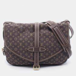 Pre Owned Louis Vuitton Saumur Shoulder Bag  Monogram Mini Lin Canvas Ebene