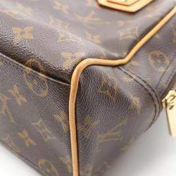 Pre Owned Louis Vuitton Manhattan PM Brown Monogram Canvas Leather Handbag