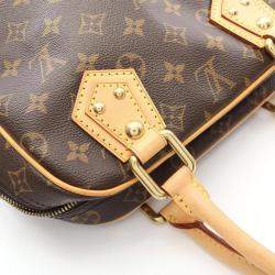 Pre Owned Louis Vuitton Manhattan PM Brown Monogram Canvas Leather Handbag