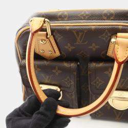 Pre Owned Louis Vuitton Manhattan PM Brown Monogram Canvas Leather Handbag