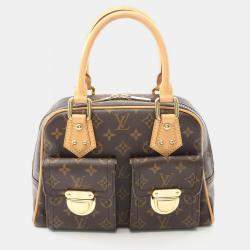 Pre Owned Louis Vuitton Manhattan PM Brown Monogram Canvas Leather Handbag