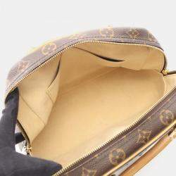 Pre Owned Louis Vuitton Manhattan PM Brown Monogram Canvas Leather Handbag