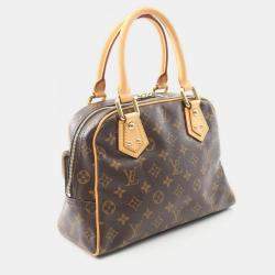 Pre Owned Louis Vuitton Manhattan PM Brown Monogram Canvas Leather Handbag