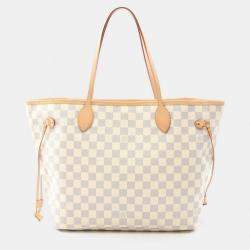 Pre Owned Louis Vuitton Neverfull MM White Damier Azur Canvas Shoulder Bag