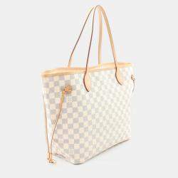 Pre Owned Louis Vuitton Neverfull MM White Damier Azur Canvas Shoulder Bag