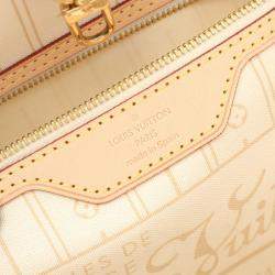 Pre Owned Louis Vuitton Neverfull MM White Damier Azur Canvas Shoulder Bag