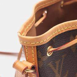 Pre Owned Louis Vuitton Nano Noe Brown Monogram Canvas Leather Shoulder Bag