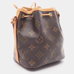 Pre Owned Louis Vuitton Nano Noe Brown Monogram Canvas Leather Shoulder Bag