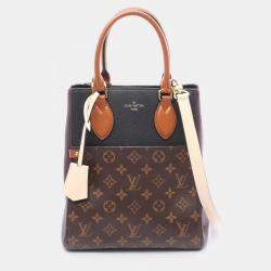 Pre Owned Louis Vuitton Fold Tote MM Black/Brown Monogram Canvas Leather Shoulder Bag