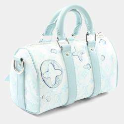 Pre Owned Louis Vuitton Aquagarden Keepall Bandouliere 25 Blue Monogram Canvas Shoulder Bag