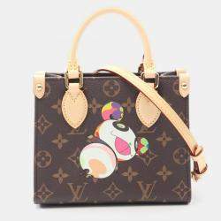 Pre Owned Louis Vuitton Onthego BB Takeshi Murakami Brown Monogram Canvas Tote Bag