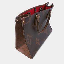 Pre Owned Louis Vuitton Onthego MM Red Monogram Reverse Canvas Tote Bag