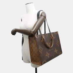 Pre Owned Louis Vuitton Onthego MM Red Monogram Reverse Canvas Tote Bag