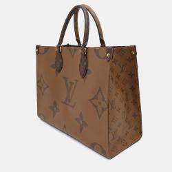 Pre Owned Louis Vuitton Onthego MM Red Monogram Reverse Canvas Tote Bag