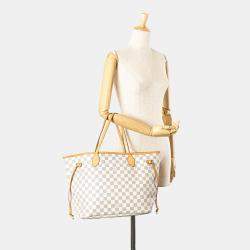 Pre Owned Louis Vuitton White Damier Azur Neverfull MM