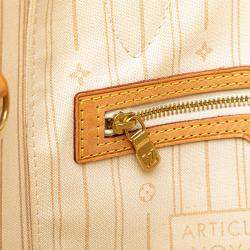 Pre Owned Louis Vuitton White Damier Azur Neverfull MM