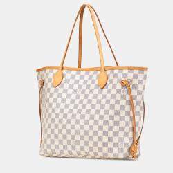 Pre Owned Louis Vuitton White Damier Azur Neverfull MM