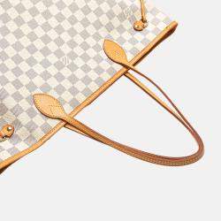 Pre Owned Louis Vuitton White Damier Azur Neverfull MM