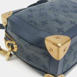 Pre Owned Louis Vuitton Monogram Denim Soft Trunk Shoulder Bag Blue