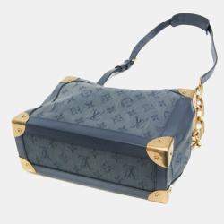 Pre Owned Louis Vuitton Monogram Denim Soft Trunk Shoulder Bag Blue