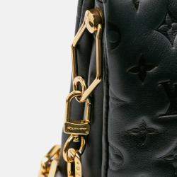 Pre Owned Louis Vuitton Black Monogram Embossed Puffy Lambskin Coussin PM